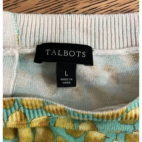 Talbots Women's Green Pear Print Button-Back 3/4 Sleeve Sweater L Preppy Classic - Picture 4 of 9
